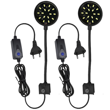 GERUI Lot de 2 pinces noires pour aquarium - 7 W - Mini éclairage LED - Haute luminosité - Clip transparent - Lumière blanche - 