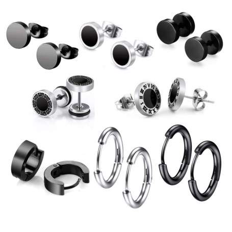 8 Paire Hommes inoxydable Boucles d'oreilles en acier, 8 mm boucles d'oreilles clip émail lunette ronde piercing oreille piercin