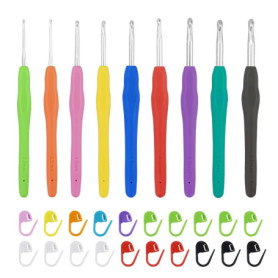 Ensemble de 9 crochets ergonomiques avec poignée souple pour un confort optimal et un contrôle précis, inclus marqueurs de maill