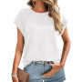 Cuptacc T Shirt Femme Chemisier Femme Chic Et Élégant Broderie Aux Oeillets Col Rond Manches Courtes Tunique Mode