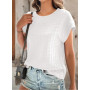 Cuptacc T Shirt Femme Chemisier Femme Chic Et Élégant Broderie Aux Oeillets Col Rond Manches Courtes Tunique Mode