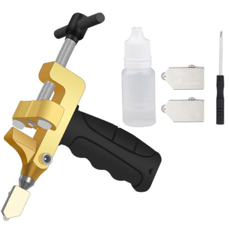 Outil de coupe de verre manuel 2 en 1 avec 2 lames en acier tungstène pour couper le verre, le miroir, le carrelage en céramique