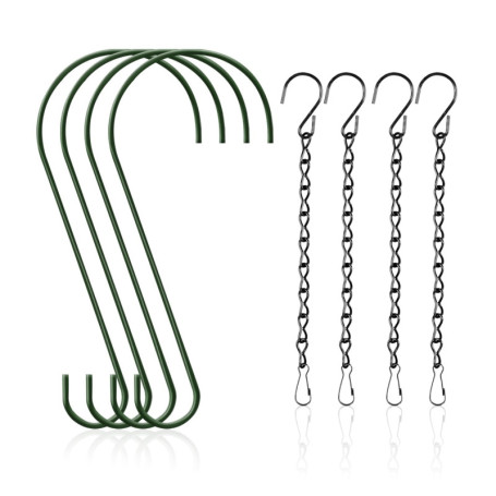 DHSBGWSX Lot de 4 crochets pour paniers suspendus, 4 pièces de chaînes suspendues, crochets de jardin à suspendre, crochets en f
