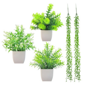 3 Morceaux De Pots De Plantes Décoratifs, 2 Morceaux De Saules Pleureurs Suspendus Au Mur, Petites Plantes Artificielles, Pots D