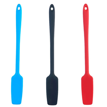 Lot de 3 spatules en silicone résistantes à la chaleur - 3 couleurs - Longue poignée anti-adhésive - 28 cm - Grattoir à pâte en 