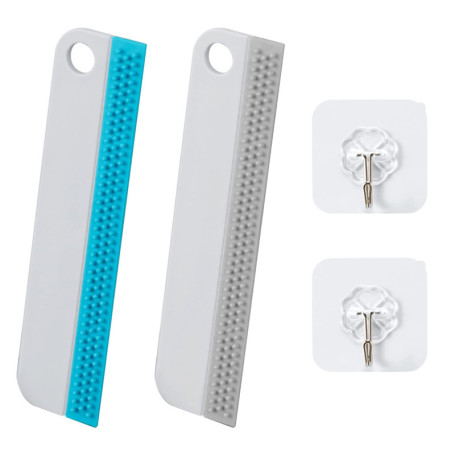 Lot de 2 raclettes d'essuie-glace, 2 crochets transparents, essuie-glace de douche, essuie-glace multifonction en silicone, sans