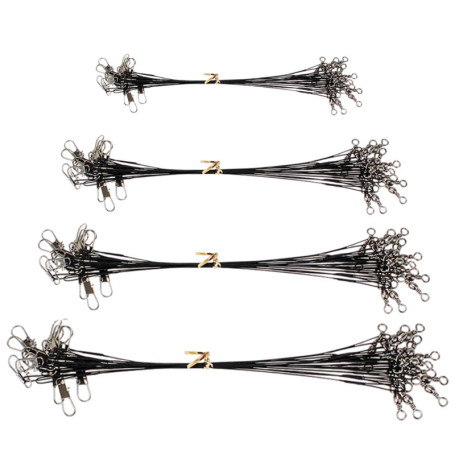 Lot de 48 Lignes Anti-Morsure Noires en Acier Inoxydable avec Pivot - pour Pêche en Mer et Rivière (4 Tailles)