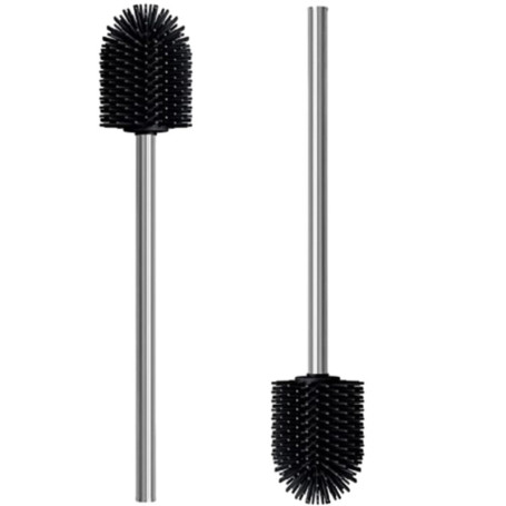 Lot de 2 brosses de toilette en silicone - Poils doux - Longue poignée - Nettoyeur de toilettes accroupi - Convient pour les toi