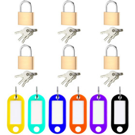 Lot de 6 mini cadenas avec 6 plaques à clés colorées - Kit de serrure en cuivre avec clé - Serrure de sécurité pour bagages - Co