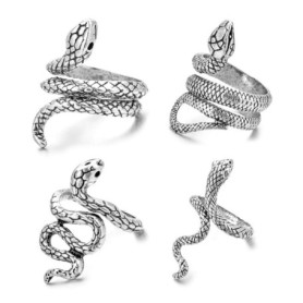 Yhuasia Bague Serpent, 4 Pièce Punk Rock Serpenti Bague, Vintage Serpenti Bague, Bague Serpent pour Femme, Réglable Serpent Bagu