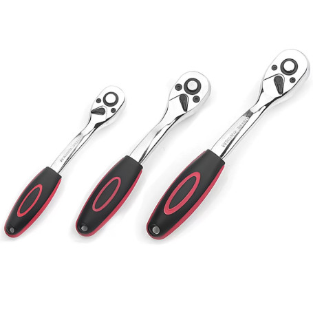 DYOUen Lot de 3 cliquets réversibles 1/4", 3/8", 1/2" - 72 dents - Denture fine avec poignée ergonomique