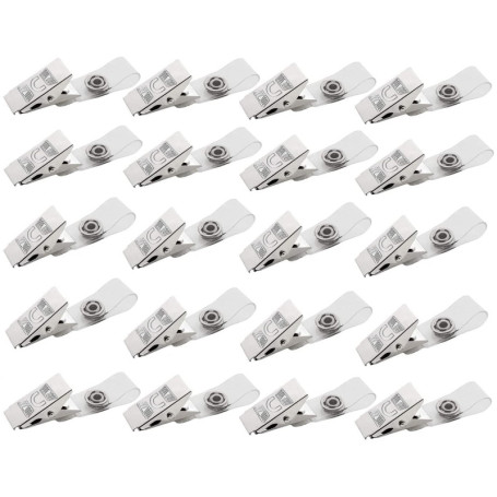 20 pièces Clips de badge en métal, clips de badge en métal avec sangles en PVC transparent pour cartes d'identité et porte-badge