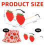 1 Chapeau Seau À Fraises Et 1 Lunettes À Fraises, Chapeau De Protection Solaire pour Femme, Chapeau De Protection UV, Lunettes D