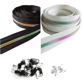 rumitpan Fermeture Éclair spiralée sans fin, arc-en-ciel, 3 mm x 10 m, en nylon, avec 30 curseurs et 60 butées, divisible, vente