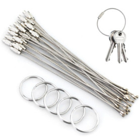 Lot de 22 porte-clés en fil de fer de 15 cm - Grand câble - En acier inoxydable - Pour l'extérieur et la randonnée - Résistant -
