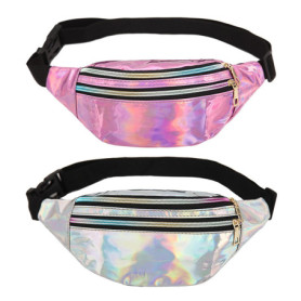 Orssmigs 2 Pièces Sac Banane Holographique Fille - Réglable, Imperméable, Cuir PU, Paillette - Pour Voyage, Randonnée (Rose + Ar