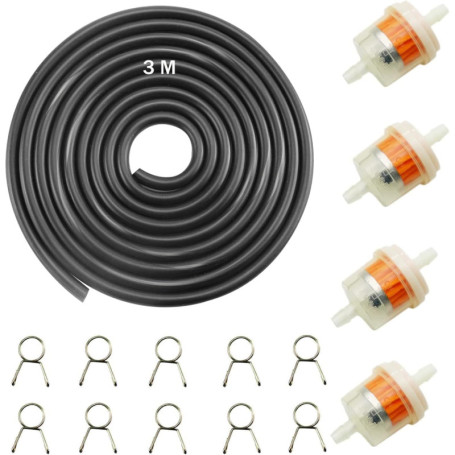 Filtre Essence Moto, Filtre Essence avec Tuyau de Carburant 3M, 4 Filtres Eessence 10 Colliers de Serrage, Filtre Essence pour T