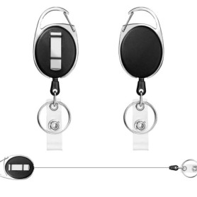 Skythrive 2Pcs Porte Badge Porte-clés Rétractable (Noir), Porte Clef Rétractable 65cm avec Ressort Renforcé et Cordon Résistant 