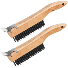 Oumuik Lot de 2 brosses métalliques avec manche en bois, brosse métallique pour enlever la rouille