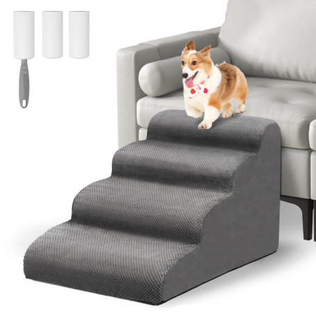 Otauoaea Escaliers pour Chiens à 4 Marches, Escalier pour Animaux en Éponge, Rampe pour Chien Antidérapant avec Housse en Tissu 