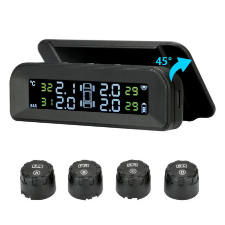 Jansite TPMS Système de surveillance de la pression des pneus à énergie solaire 22-87 psi sur pare-brise avec 4 capteurs de voit