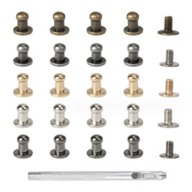 CLKE 100 Pcs Rivets pour Cuir en Métal, Rivet à Visser,Bouton de Col à Vis,Avec Pince Perforatrice,Outils de Fixation et Réparat