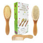 Molylove 3 pièce brosse à cheveux de bébé en bois et ensemble peigne | poils de chèvre naturel brosse | brosse à poils de bois p