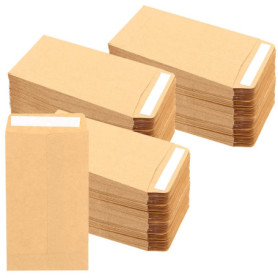 HEIHAK Lot de 200 petites enveloppes autocollantes en papier kraft pour graines, pièces de monnaie et petits articles Marron 6 x