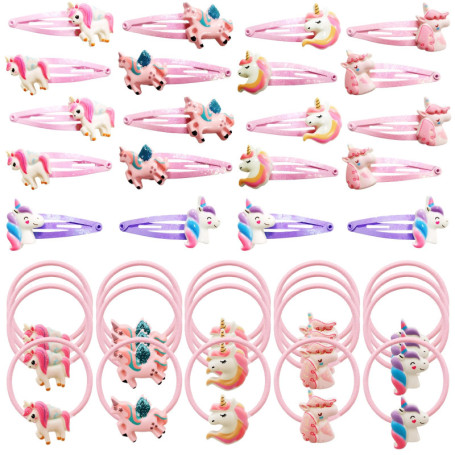 Lot de 20 barrettes à cheveux pour fille - Avec 20 élastiques à cheveux brillants - Licorne - Pinces à cheveux mignonnes - Pince
