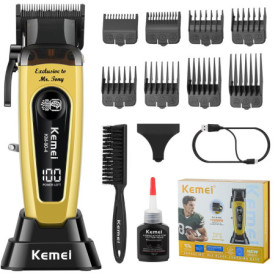 KEMEI Tondeuse à cheveux pour homme, tondeuse à barbe, kit de toilettage de barbier, 11500 tr/min, avec support, écran LED pour 