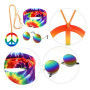 KRYMSON Déguisement hippie 3 pièces avec lunettes de soleil Pop Bandana Batik pendentif signe de la paix costume rétro disco acc