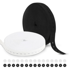 2 rouleaux Elastique couture, 20M de Bandes Élastiques Couture, 30 Boutons en Résine, Long Bande Elastique Couture, Élastiques E