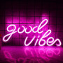 Panneau néon Good Vibes - Inscription LED rose personnalisée - Panneau néon USB - Décoration pour chambre à coucher, mariage, ba