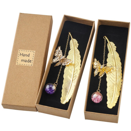 FYSL Lot de 2 marque-pages en métal avec plume en forme de papillon - Pour anniversaire, femme, enseignant, fête des mères, adul