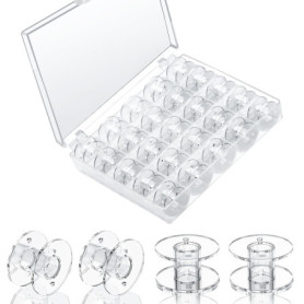 MXTIMWAN Lot de 25 Canette Machine a Coudre, Canette Plastique Bobines avec Boîte de Rangement pour Brother Singer Kenmore Janom