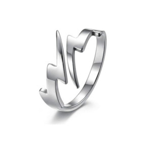 Double Foudre Boulonner Anneau Ouvert Pour Hommes Femmes Acier Inoxydable Mode Punk Personnalisé Unique Réglable Déclaration Eng