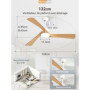 ZMISHIBO Ventilateur de Plafond avec Lumière et Télécommande, Ø132 cm, Moteur DC Silencieux, 6 Vitesses, 3 Températures de Coule