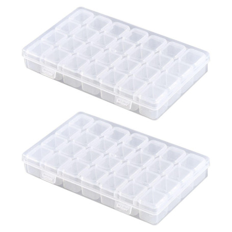 Lot De 2 Boîtes De Rangement Avec 28 Compartiments, Boîte D'Accessoires Pour Peinture Diamant, Boîte De Rangement Pour Bijoux, B