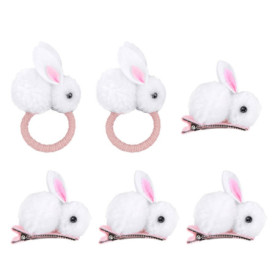 4 Petits Pinces À Cheveux De Lapin Et 2 Anneaux De Cheveux, Des Pinces En Peluche Mignonnes, Des Cordes De Cheveux Élastiques, D