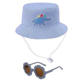 1 Morceau De Pot Dinosaure Bleu Et 1 Paire De Lunettes De Soleil Pour Enfants, Bronzage Chanté Du Pêcheur De Visière Au Soleil, 