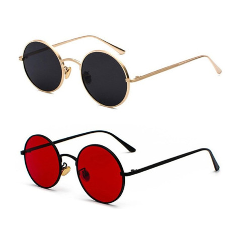 TYFGRT Pack De 2 Lunettes De Soleil Rondes, Lunettes De Soleil À Lentilles Rouges, Unisexes, Lunettes De Soleil Rétro, Lunettes 