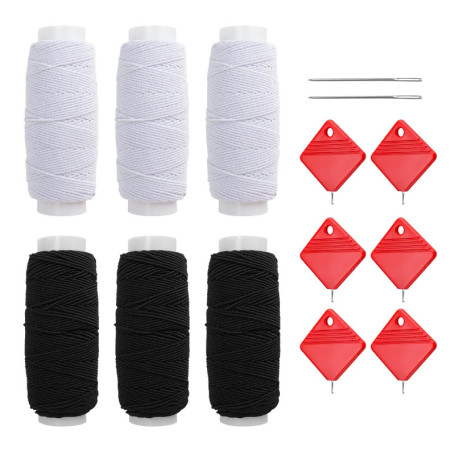GeRRiT Fil Élastique pour Machine à Coudre - 6 Tomes Textile Noir et Blanc avec 6 Enfile-Aiguilles - Adapté aux Corsages, Jupes,