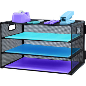 Organiseur de bureau à 3 niveaux avec poignée, organiseur de fichiers en maille extractible pour bureau - Organiseur de bureau e