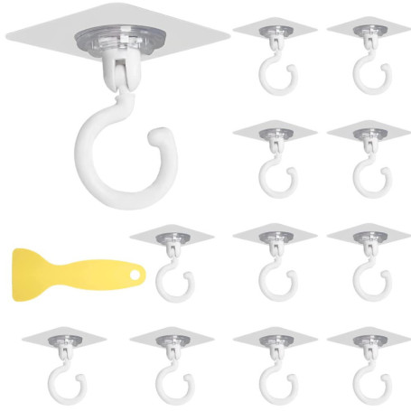 THATSRAD 12 PCS Crochet Plastique Adhésif Crochets Rotatifs à 360°Crochets Mural Crochet Pliant Autocollant Transparent avec 1 R