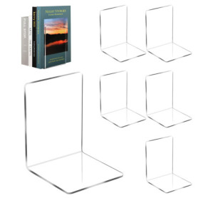 Auauraintt Lot de 6 Serre Livres en Acrylique Transparent, Serre-Livres Transparents, avec 24 Tapis en Silicone antidérapants, C