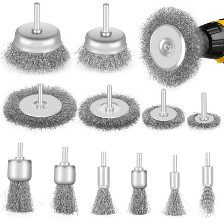 CIOXSOIO 12 Pièces Brosse Metallique pour Perceuse, 6mm Brosse Métallique Perceuse avec Tige Hexagonale, pour Bois et Métal Anti