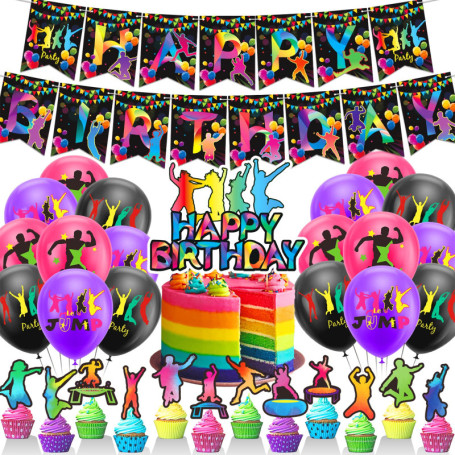 Trampoline Jump Party Décorations Trampoline Jump Party Fournitures Comprend Jump Anniversaire Banner Cake Toppers Ballons pour 