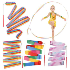 Suitedget 3 Pièces Bâtons De Ruban Grs Enfant De Danse Gymnastique Enfant Couleurs Rêveuses Adaptées à La Gymnastique De Danse A