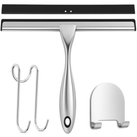 SURFOU Raclette de Douche 25cm - avec Deux Crochets，Raclette Vitre en Acier Inoxydable，sans Traces d'eau，Autocollante, Installat