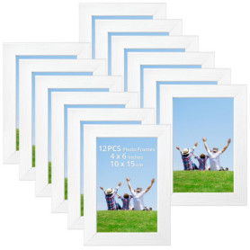 QWORK® 12 pièces cadres photo, cadre photo 10x15 cm blancs, lot cadre photo mural, collage de cadre photo, pour affichage mural 